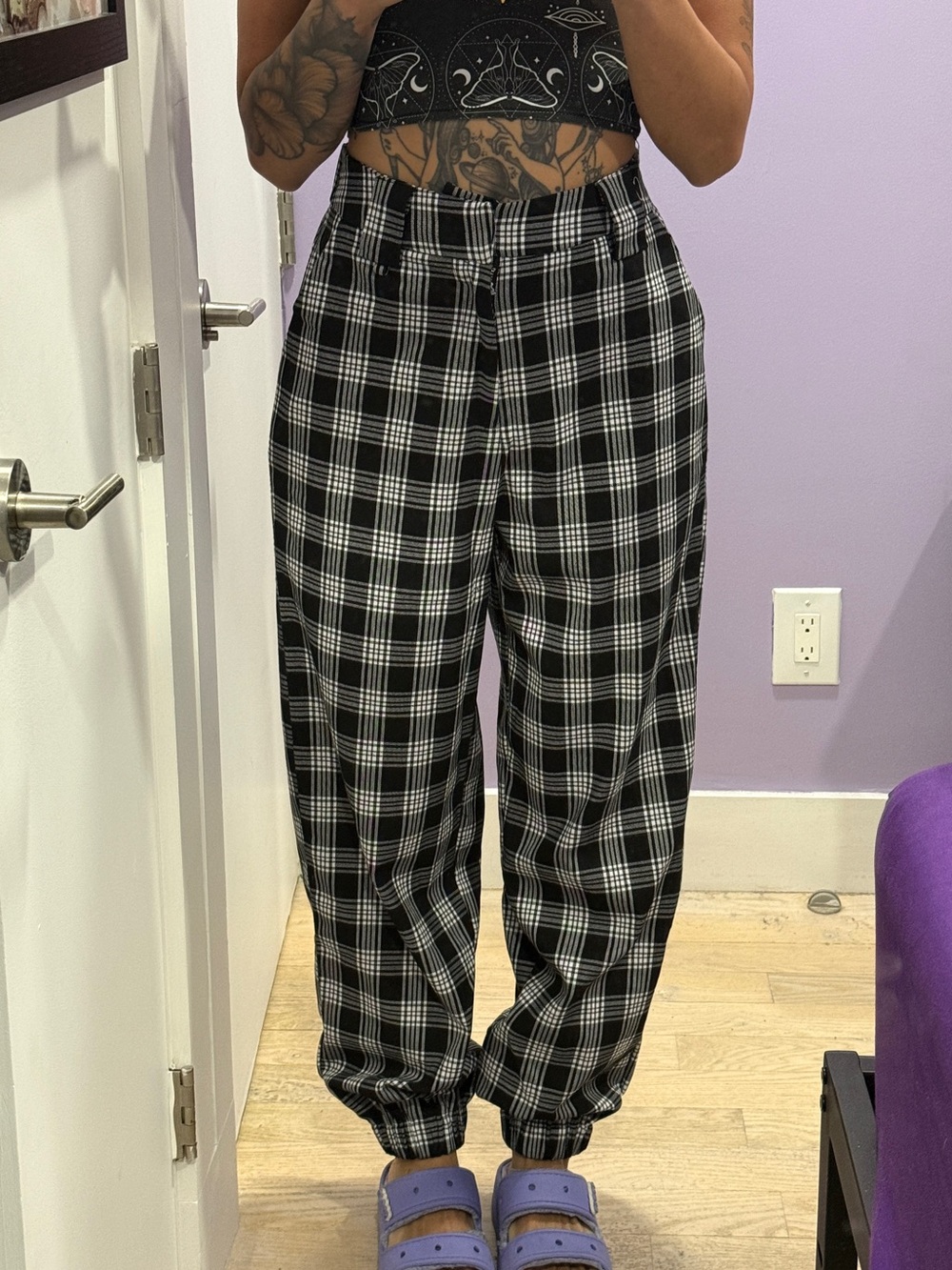 I.AM.GIA Black & White Plaid Track Joggers